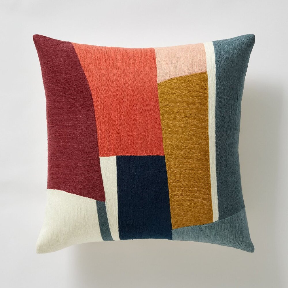 NWT West Elm 20x20 Crewel Geo Pieces Pillow Cover, Color "Indigo Blue"